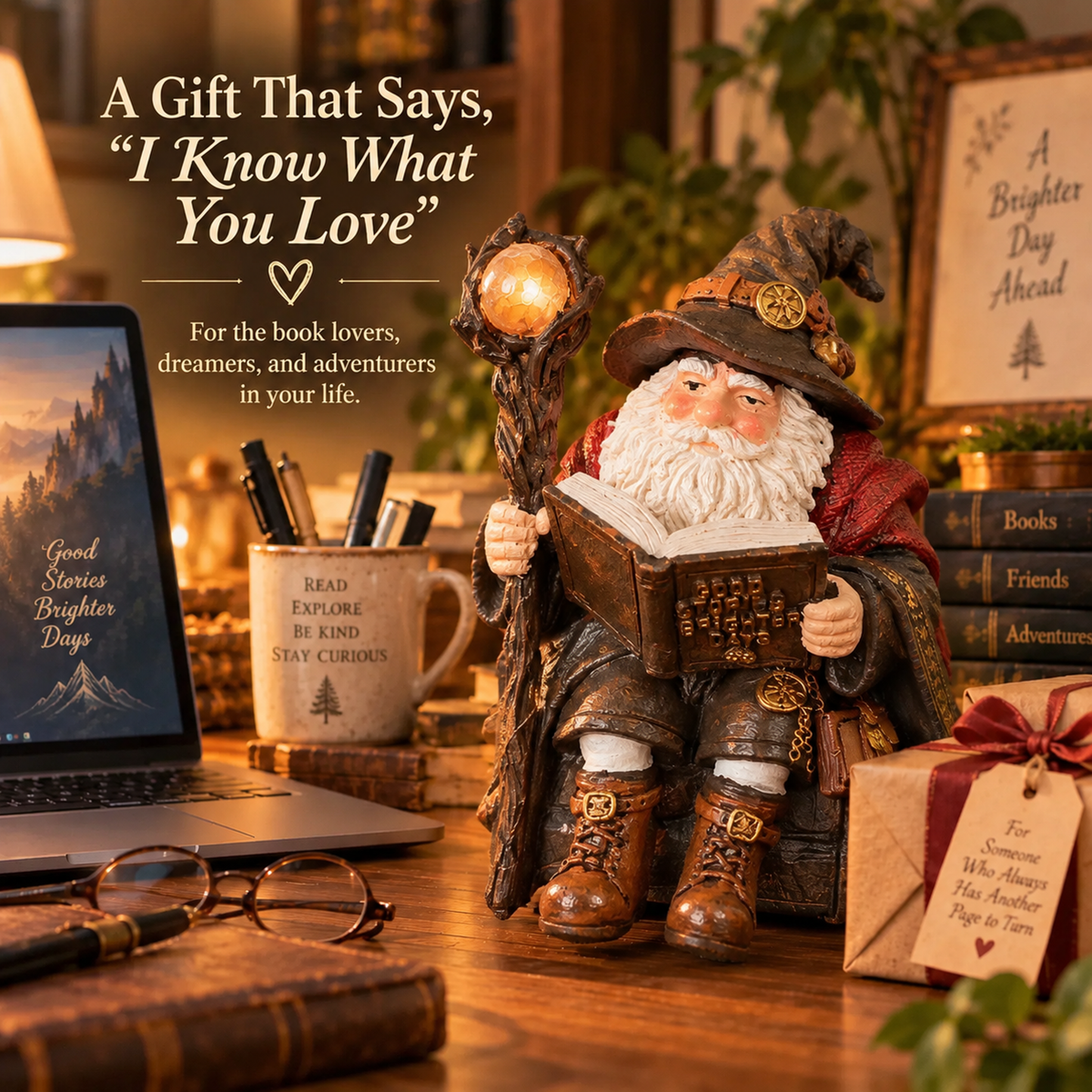 🧙‍♂️ The Wandering Scholar Gnome – Enchanted Reading Wizard Figurine