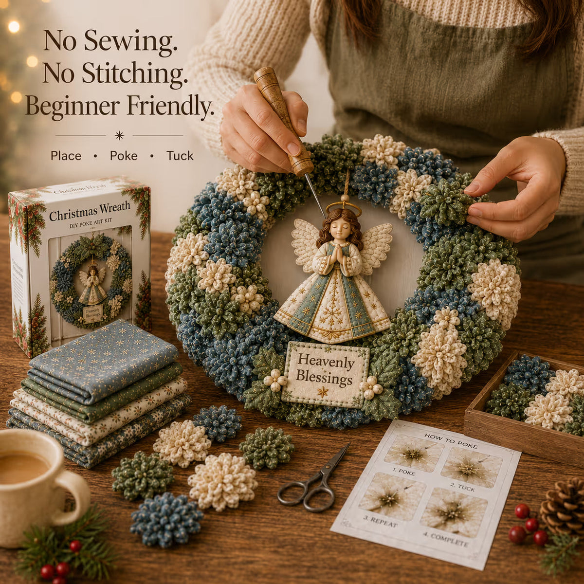 🎄 ✨ Make A Christmas Wreath You'll Be Proud To Display ❤️ 3D Fabric Poke DIY Kit With Tutorial & Guide Included