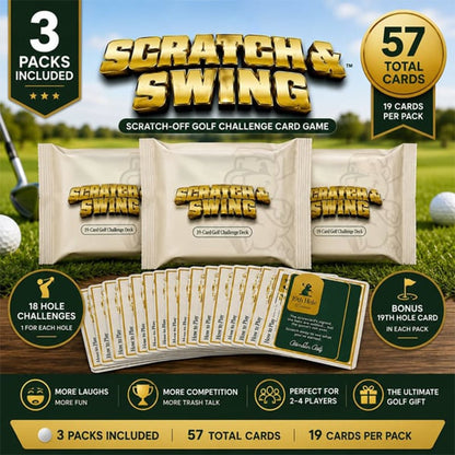 🏌🎁 Golf Scratch & Swing – Scratch-Off Golf Challenge Card Game | 3 Packs Included (57 Total Cards)