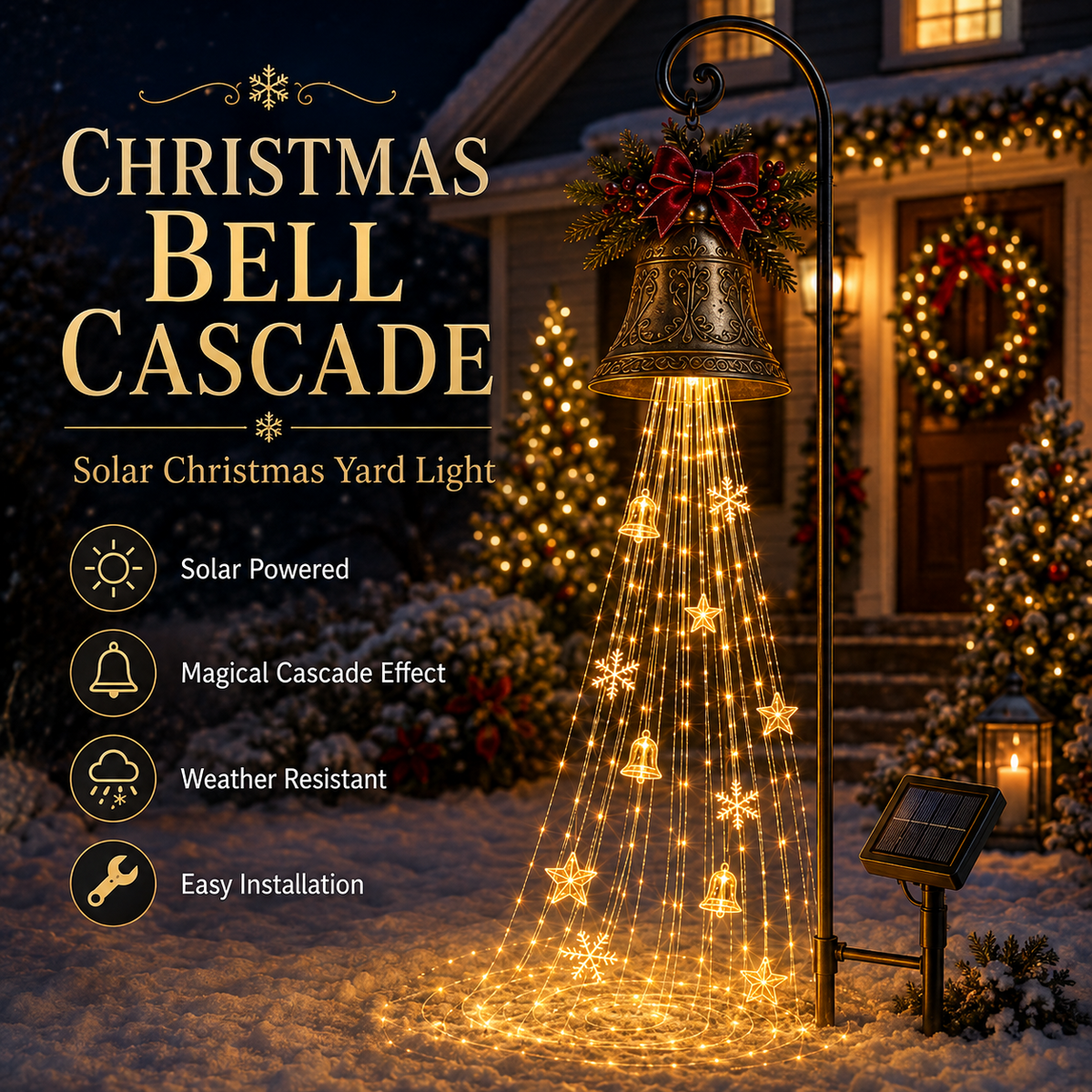 🎄🔔Christmas Bell Cascade Solar Yard Light✨