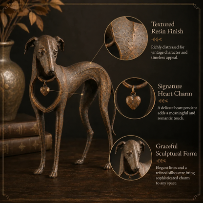 🐾Heritage Heart Sighthound Sculpture – Vintage Resin Dog Accent for Timeless Interiors