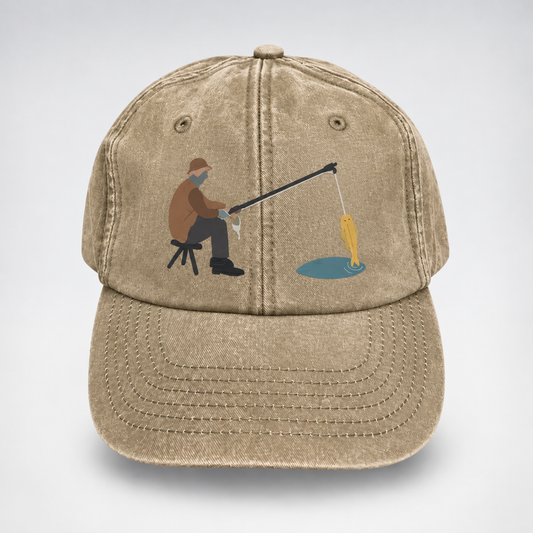 🎣🧢 Catch of the Day Interactive Fishing Cap –🎁 Vintage Washed Moving Fish Hat
