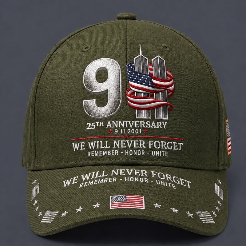 9/11 25th Anniversary We Will Never Forget Printed Memorial Baseball Cap – Unisex Patriotic Memorial Hat🧢
