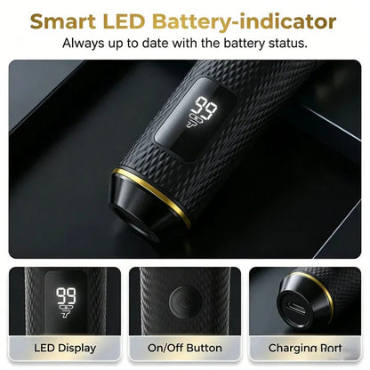 🏆3-in-1 Professional Men’s Grooming Set – T-Blade Trimmer, Foil Shaver & Nose Trimmer – With LED Display & USB Rechargeable