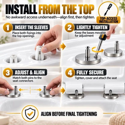 🔩 2-Pack Top-Fix Toilet Seat Hinge Bolts – Adjustable Anti-Wobble Replacement Kit