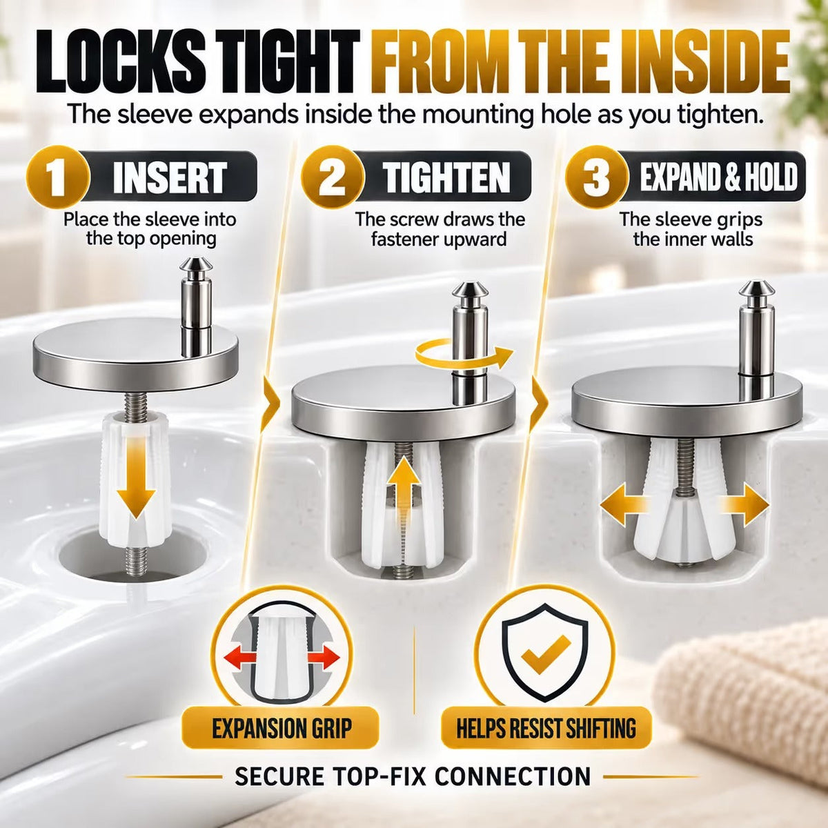 🔩 2-Pack Top-Fix Toilet Seat Hinge Bolts – Adjustable Anti-Wobble Replacement Kit
