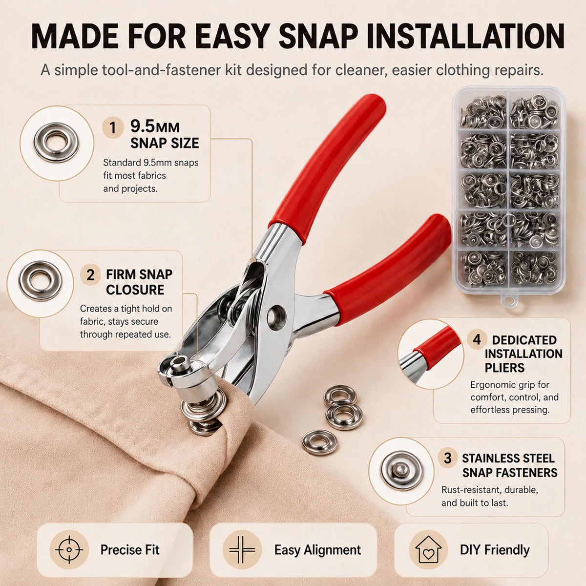 100pcs Invisible Colored Metal Buckle & 1 Count Manual Pressure Pliers