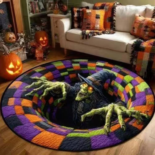 🎃3D Skeleton Vortex Quilted Round Halloween Rug