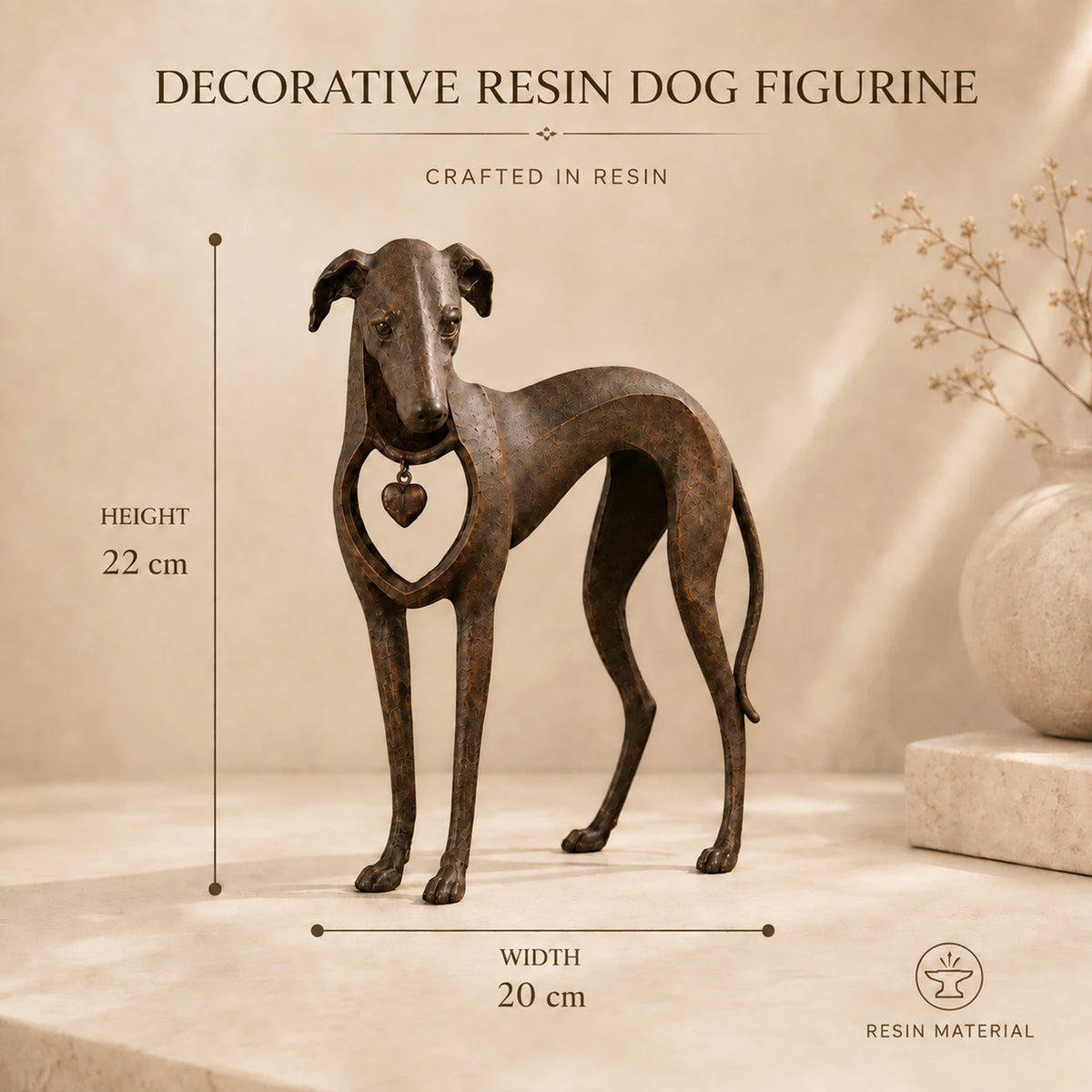 🐾Heritage Heart Sighthound Sculpture – Vintage Resin Dog Accent for Timeless Interiors