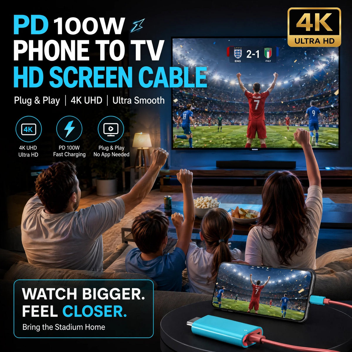 🎮📲 2M USB-C to HDMI Cable – 4K Display & 100W PD Charging for Switch, Phones, Tablets & Laptops