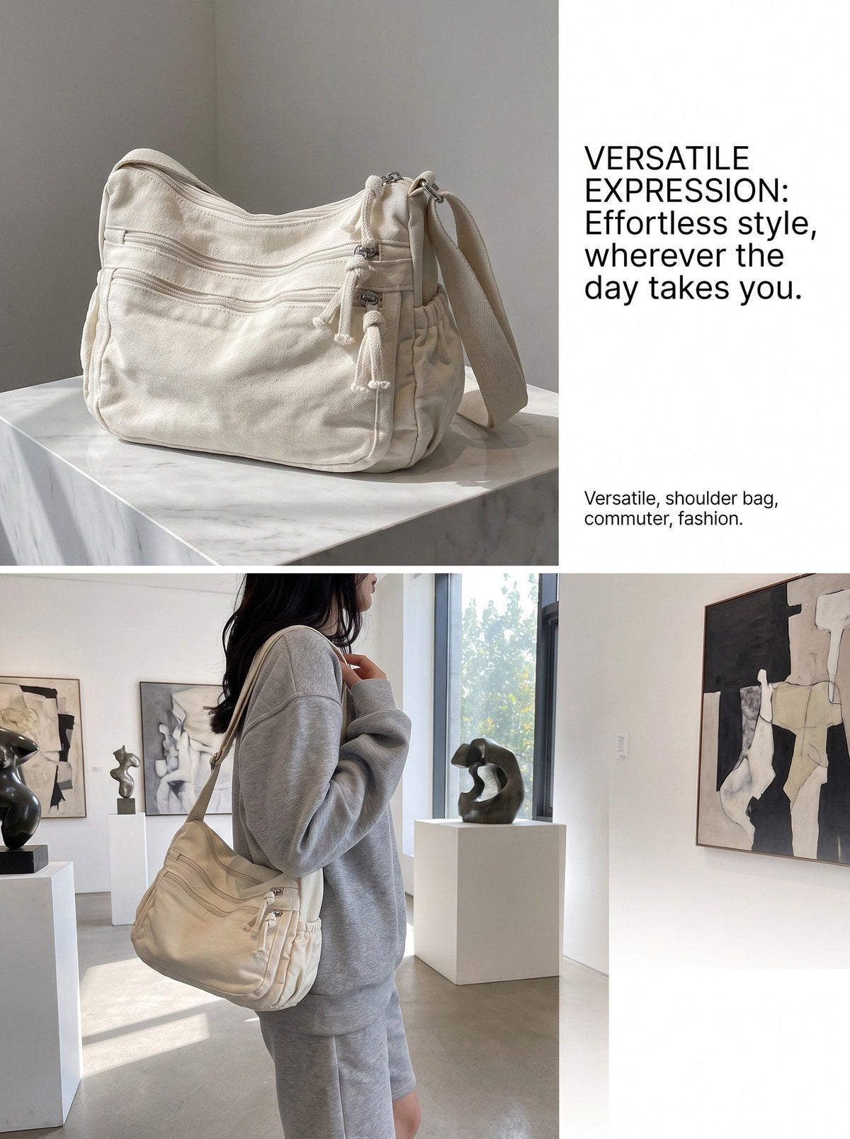 👜✨ Distressed Canvas Messenger Bag – Multi-Zipper Layered Design, Wide Adjustable Strap