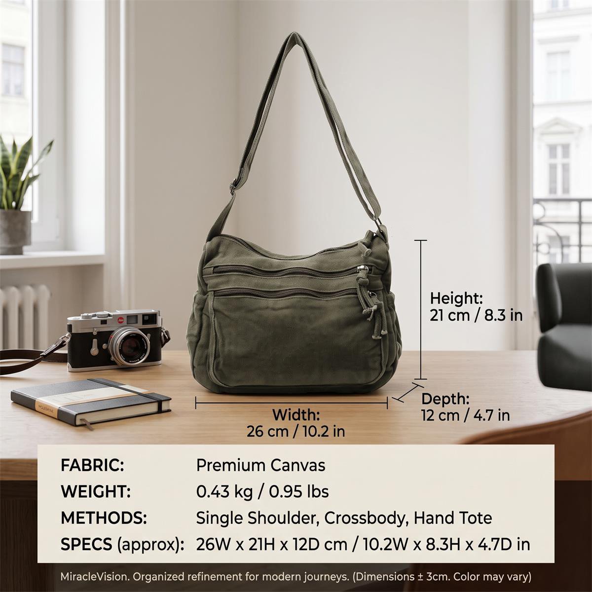 👜✨ Distressed Canvas Messenger Bag – Multi-Zipper Layered Design, Wide Adjustable Strap