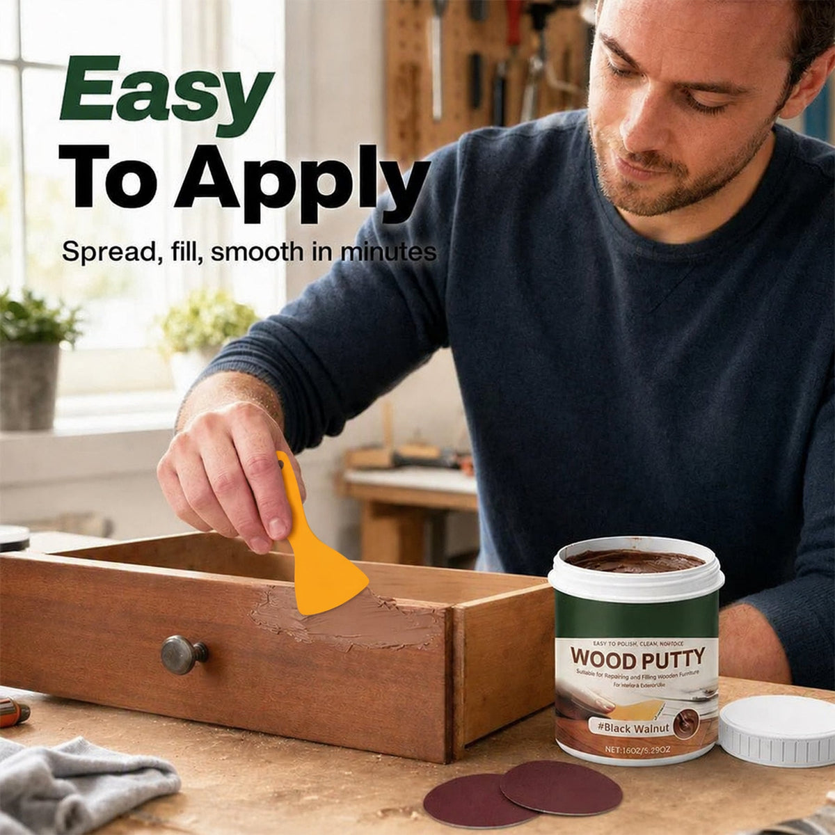 🚪Wood Repair Filler Putty – Fills Cracks & Chips, Smooths Surfaces, Blends with Dark Wood