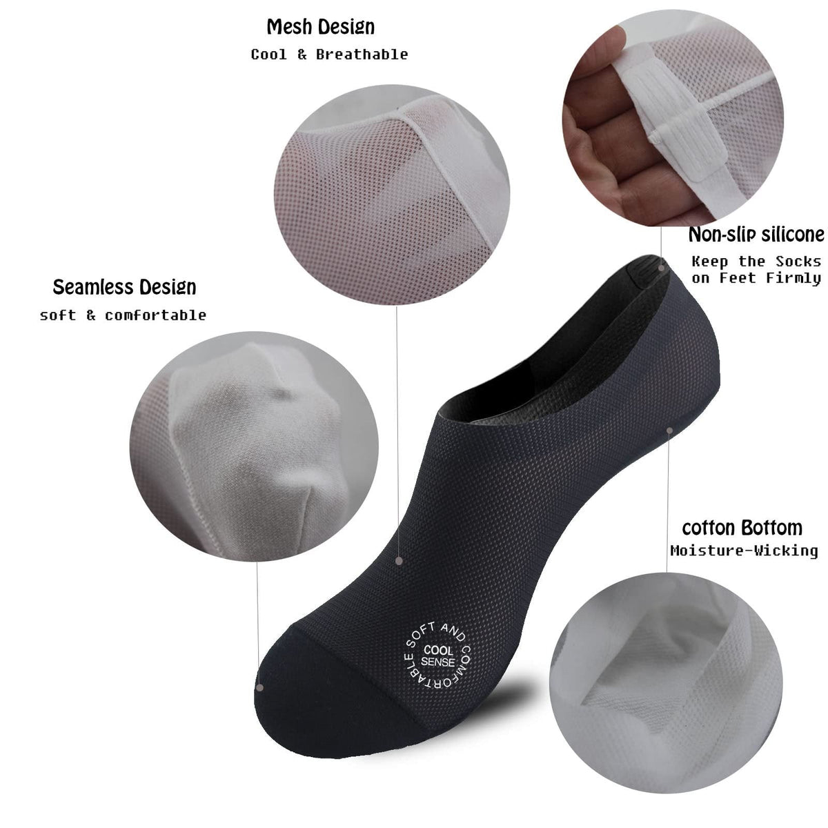 🔥6-Pair Invisible Grip Socks Pack 🧦 – Breathable Low-Cut Anti-Slip Sweat-Absorbing Design