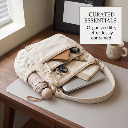 👜✨ Distressed Canvas Messenger Bag – Multi-Zipper Layered Design, Wide Adjustable Strap
