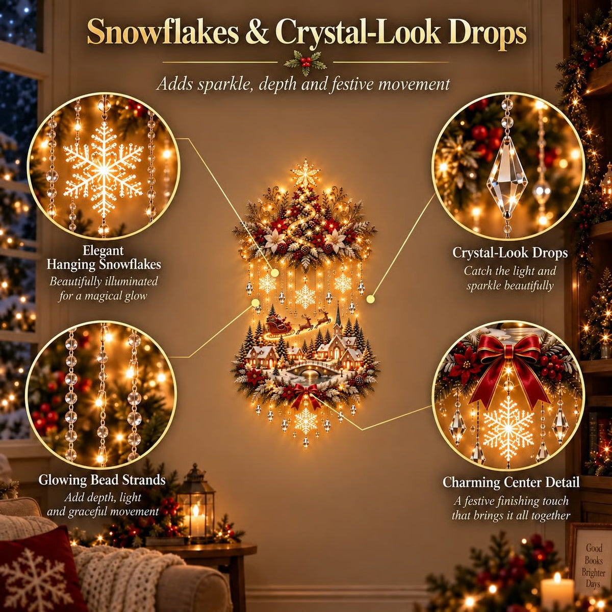 🎄🏠Illuminated Christmas tree and Christmas village wall hanging | Warm glowing string lights for living rooms, entryways and stairwells ✨
