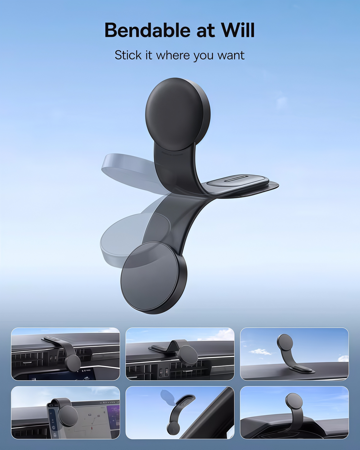 🚗 MagSafe Car Mount – 25N Strong Magnetic Phone Holder with Bendable Memory Titanium Alloy, 360° Rotation & 3M Adhesive Dashboard Mount for iPhone 16/15/14/13 & Android