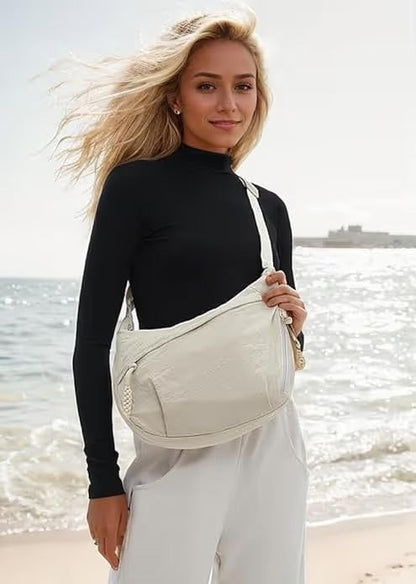 🏆5k sold this week!🔥Designer Direct Sales👜Women's Fashion Plain Color Nylon Crossbody Hobo Bag