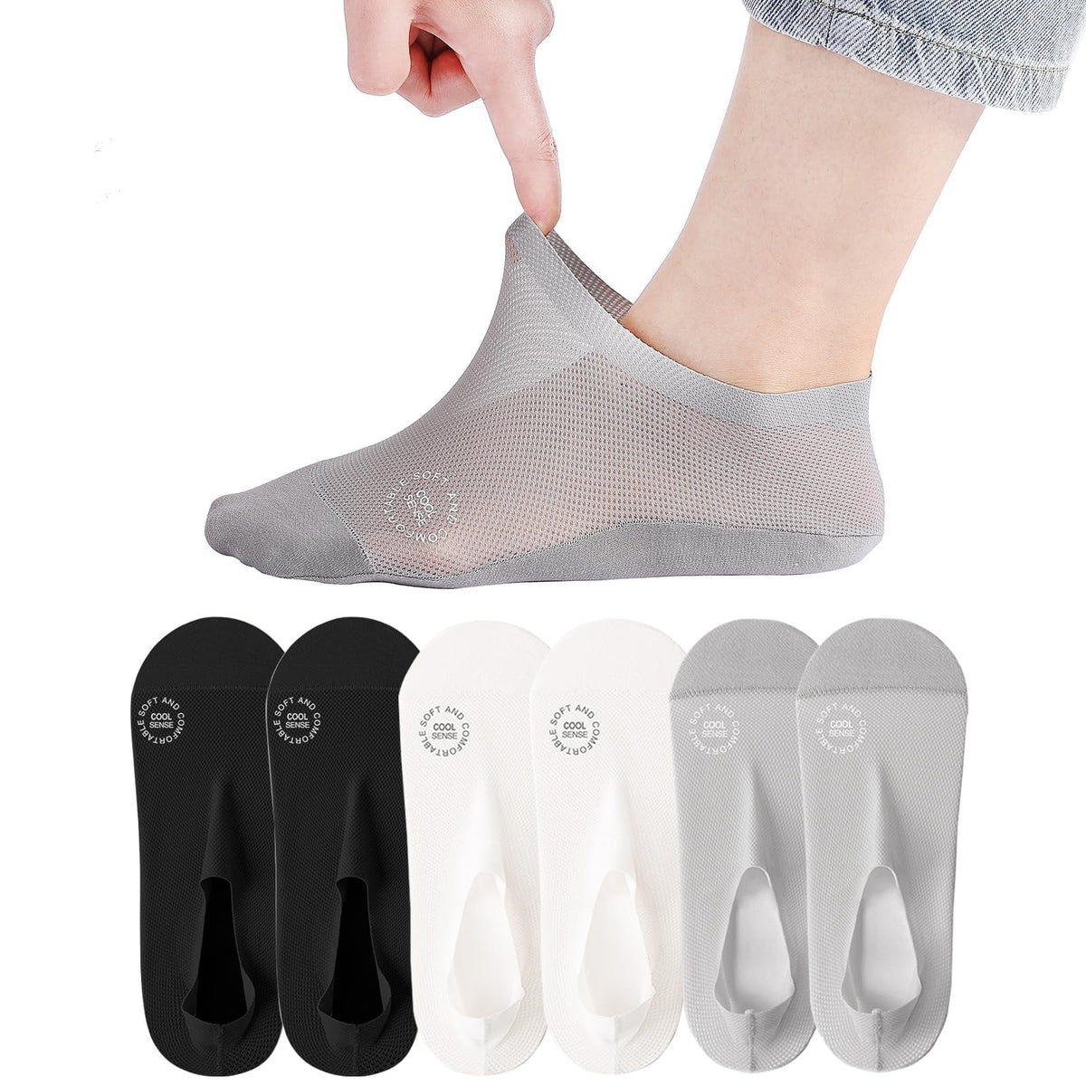 🔥6-Pair Invisible Grip Socks Pack 🧦 – Breathable Low-Cut Anti-Slip Sweat-Absorbing Design
