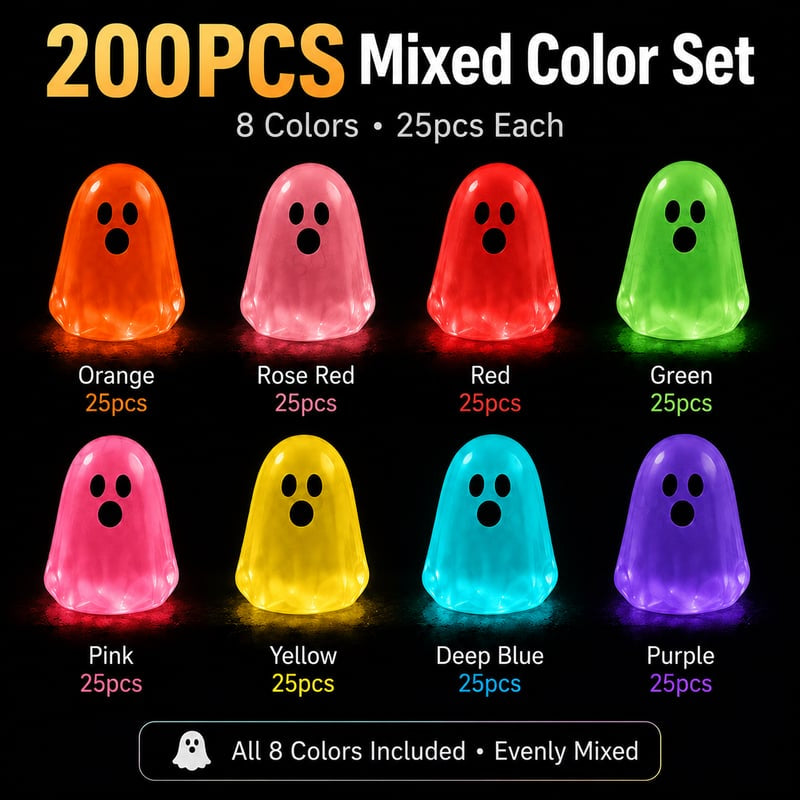 👻 Glow-in-the-Dark Mini Ghosts – 8-Colour Halloween Mix