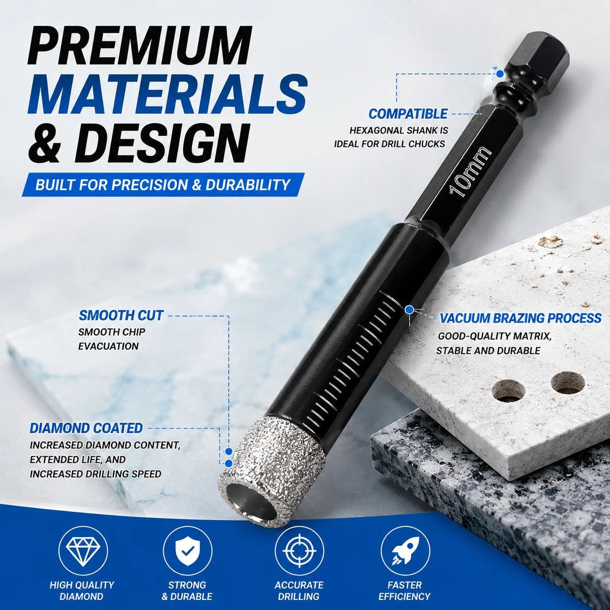 🛠️⚡️7 Pcs Diamond Drill Bits Set, 3/16 1/4 5/6 3/8 1/2 Inch Brazed Diamond Drill Bits for Precision Drilling in Tile Ceramic Glass Granite Marble Masonry