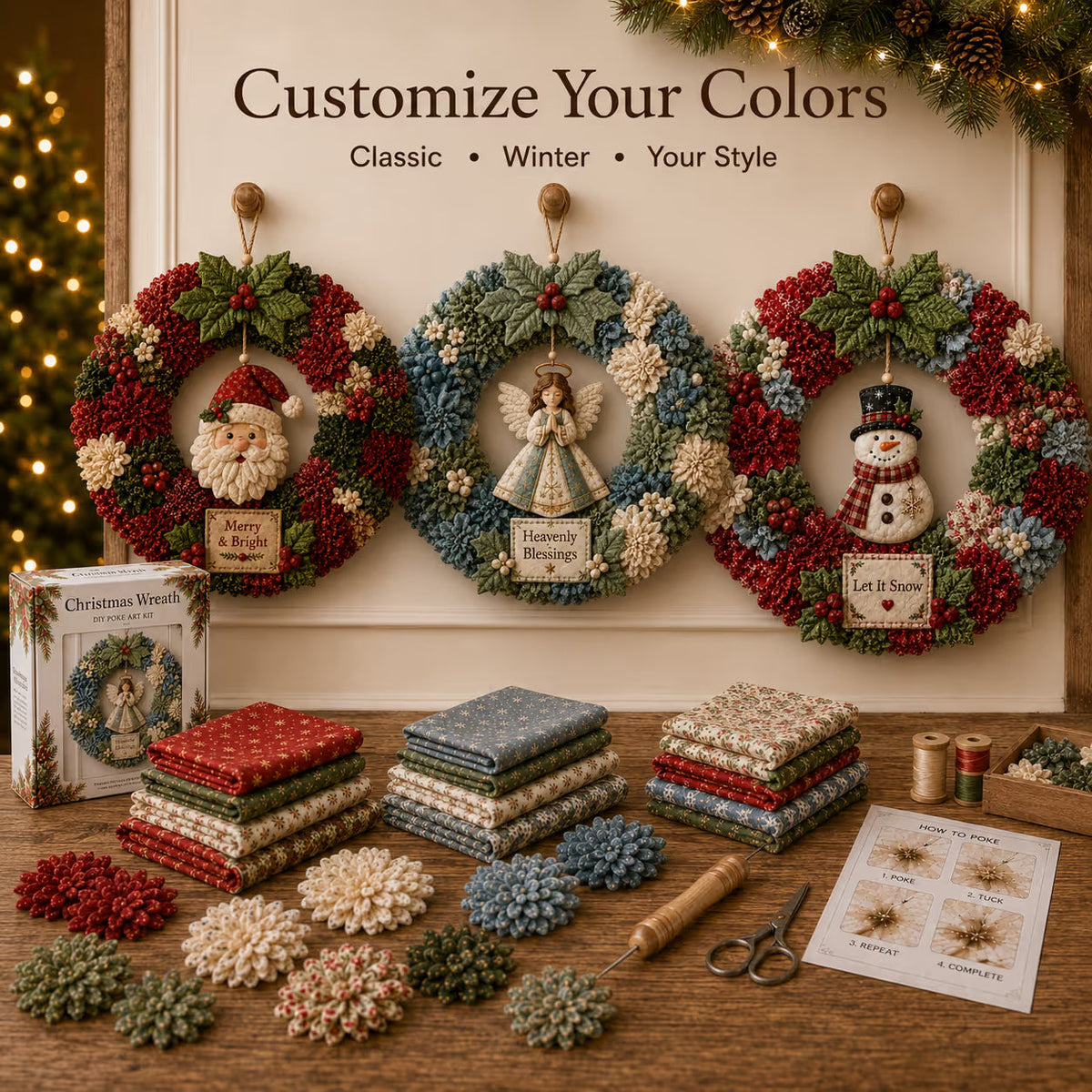 🎄 ✨ Make A Christmas Wreath You'll Be Proud To Display ❤️ 3D Fabric Poke DIY Kit With Tutorial & Guide Included