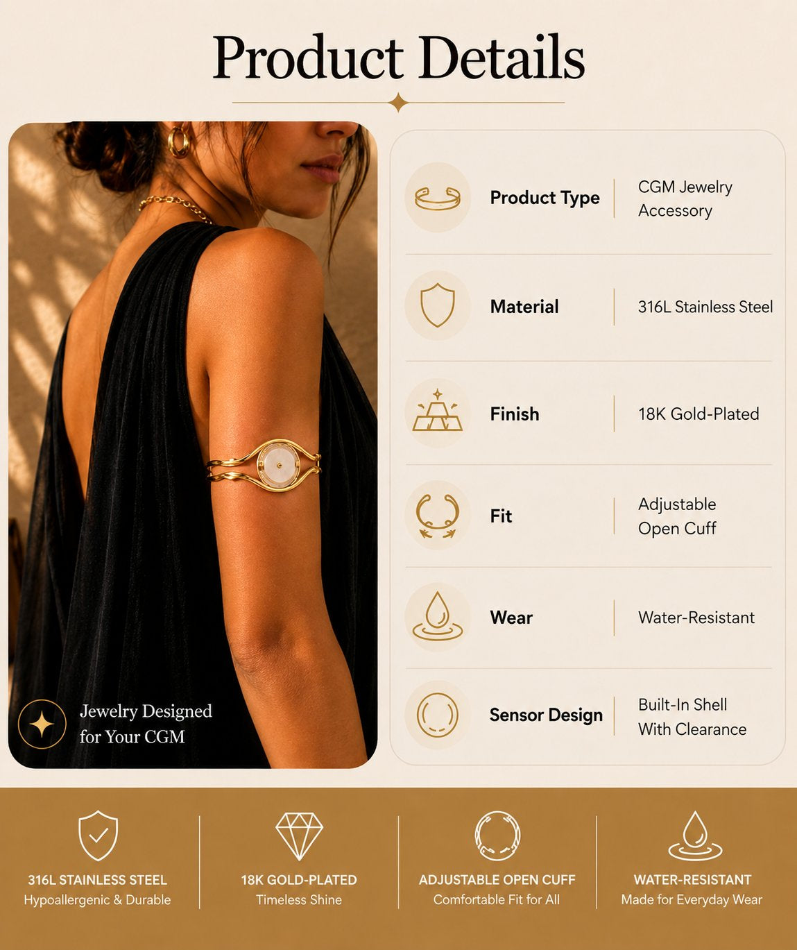 🔥Sensor Armband – Adjustable Jewelry‑Style Holder for Compatible Sensors