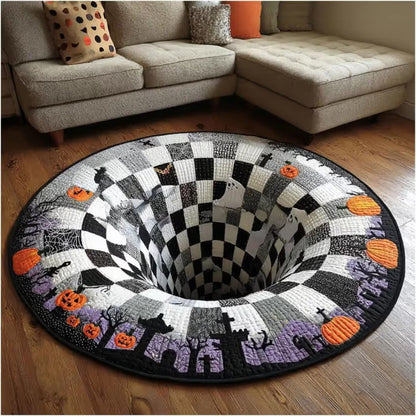 🎃3D Skeleton Vortex Quilted Round Halloween Rug