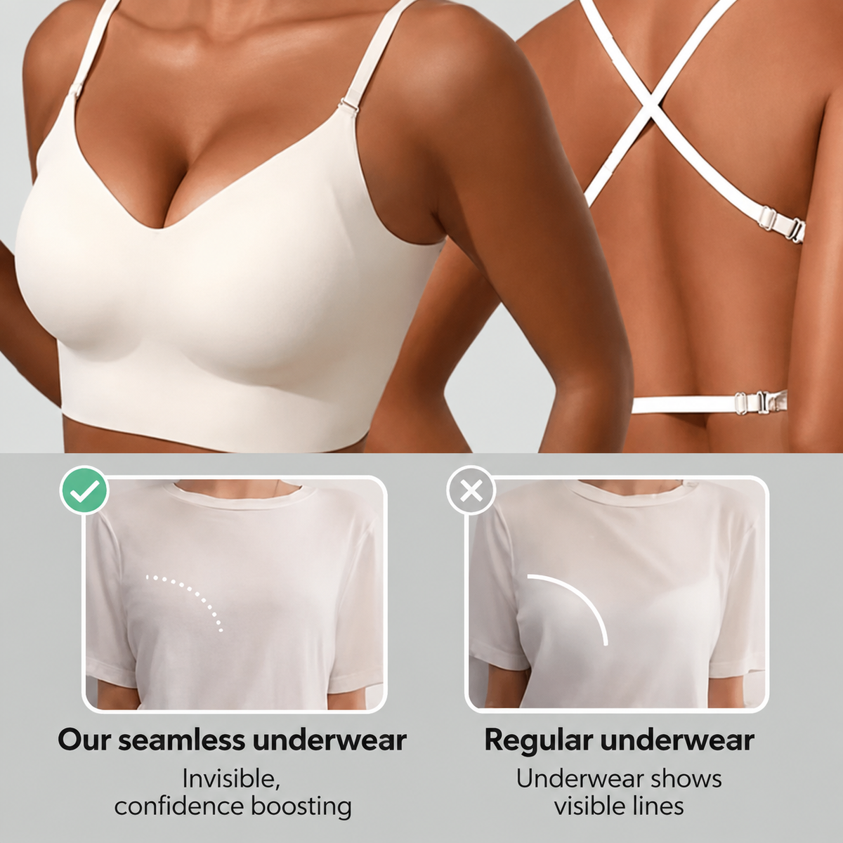 🔥 Solid-color, wireless, backless women's bra