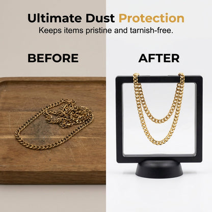 🖤Suspension PE‑Film Jewelry Display Box ✨Black Transparent Storage Case With Moon‑Star Piercing Silver Ring, For Rings Necklaces & Badges
