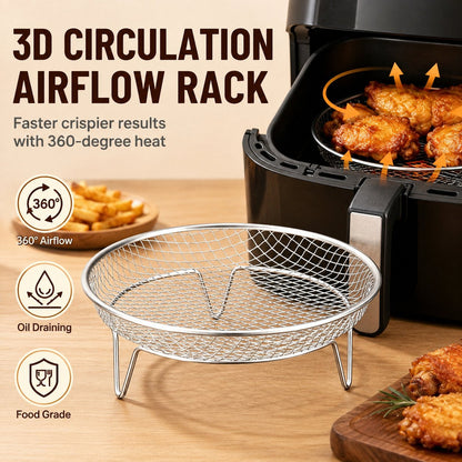 🔥Stainless steel air fryer rack with raised oil drain basket and multi-level mesh grill rack