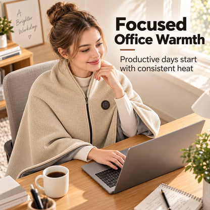 Heated blanket/shoulder wrap with USB charging and 3-level temperature control