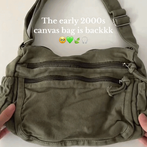 👜✨ Distressed Canvas Messenger Bag – Multi-Zipper Layered Design, Wide Adjustable Strap