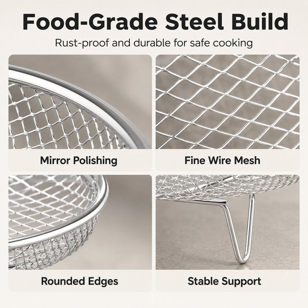 🔥Stainless steel air fryer rack with raised oil drain basket and multi-level mesh grill rack