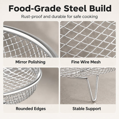 🔥Stainless steel air fryer rack with raised oil drain basket and multi-level mesh grill rack