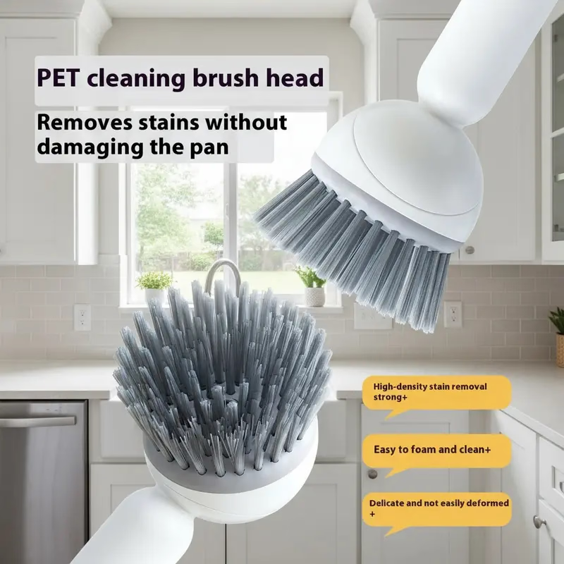 6-in-1 Dish Brush with Detergent Dispenser 360° Rotating Scrubber