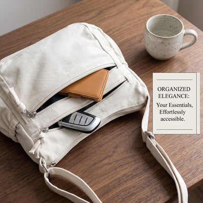👜✨ Distressed Canvas Messenger Bag – Multi-Zipper Layered Design, Wide Adjustable Strap