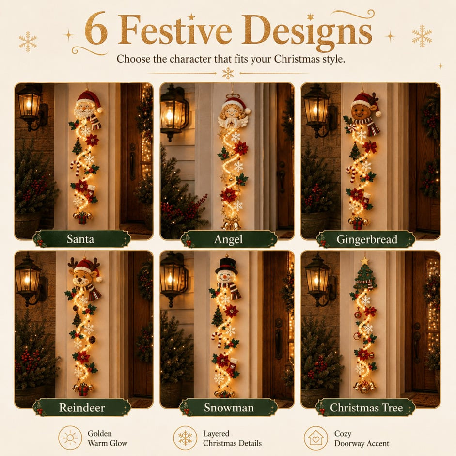 🎄Light-Up Christmas Door Hanger | 6 festive light designs, warm glow, 3D details, and space-saving vertical decor ✨