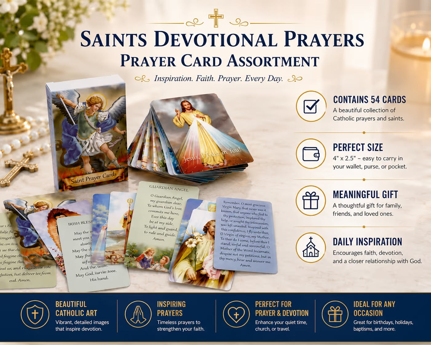 ✝️ Catholic PVC+PU Leather Holy Card Holder – Pocket Prayer Card Organizer with Snap Closure