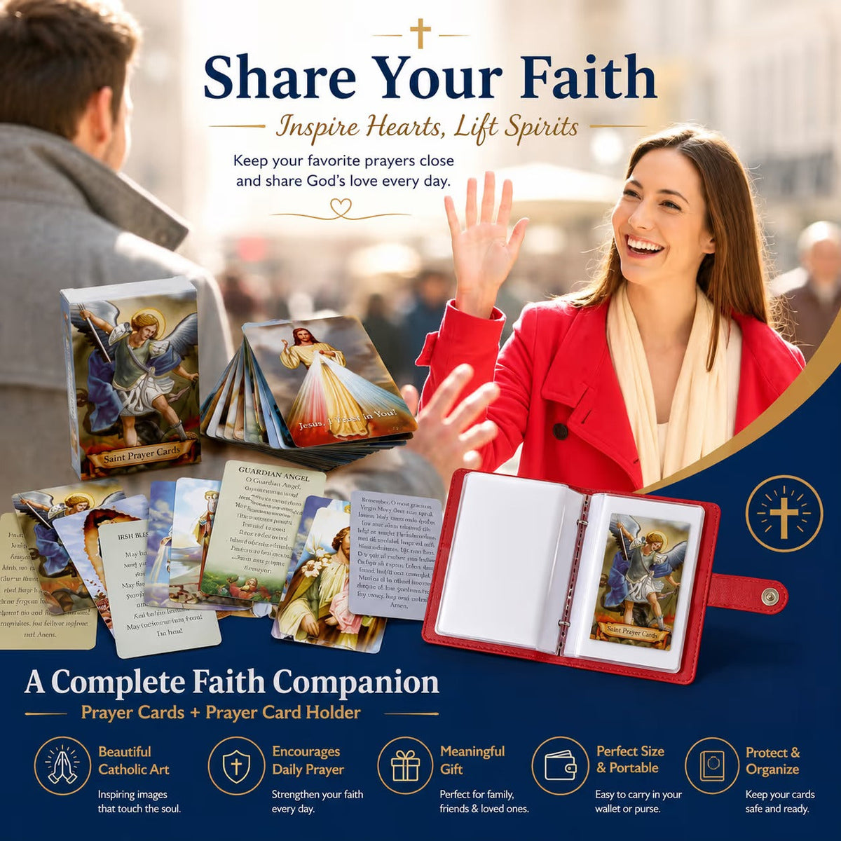 ✝️ Catholic PVC+PU Leather Holy Card Holder – Pocket Prayer Card Organizer with Snap Closure
