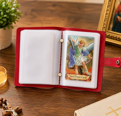 ✝️ Catholic PVC+PU Leather Holy Card Holder – Pocket Prayer Card Organizer with Snap Closure