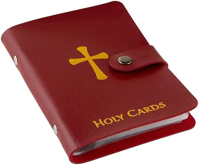 ✝️ Catholic PVC+PU Leather Holy Card Holder – Pocket Prayer Card Organizer with Snap Closure