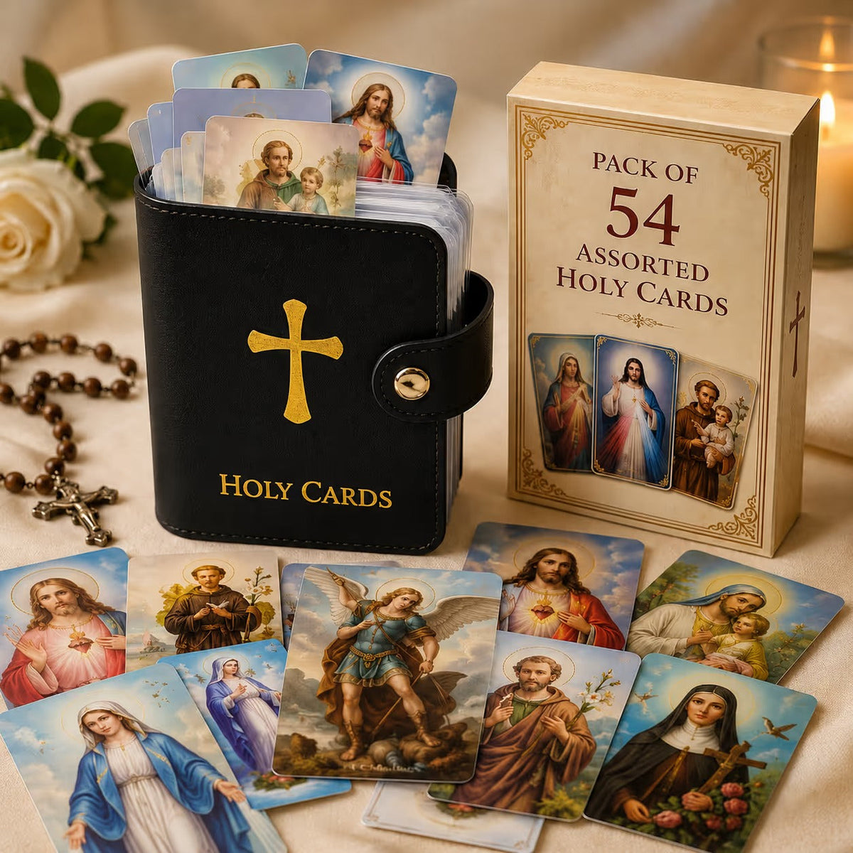 ✝️ Catholic PVC+PU Leather Holy Card Holder – Pocket Prayer Card Organizer with Snap Closure
