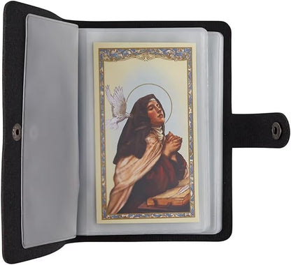 ✝️ Catholic PVC+PU Leather Holy Card Holder – Pocket Prayer Card Organizer with Snap Closure