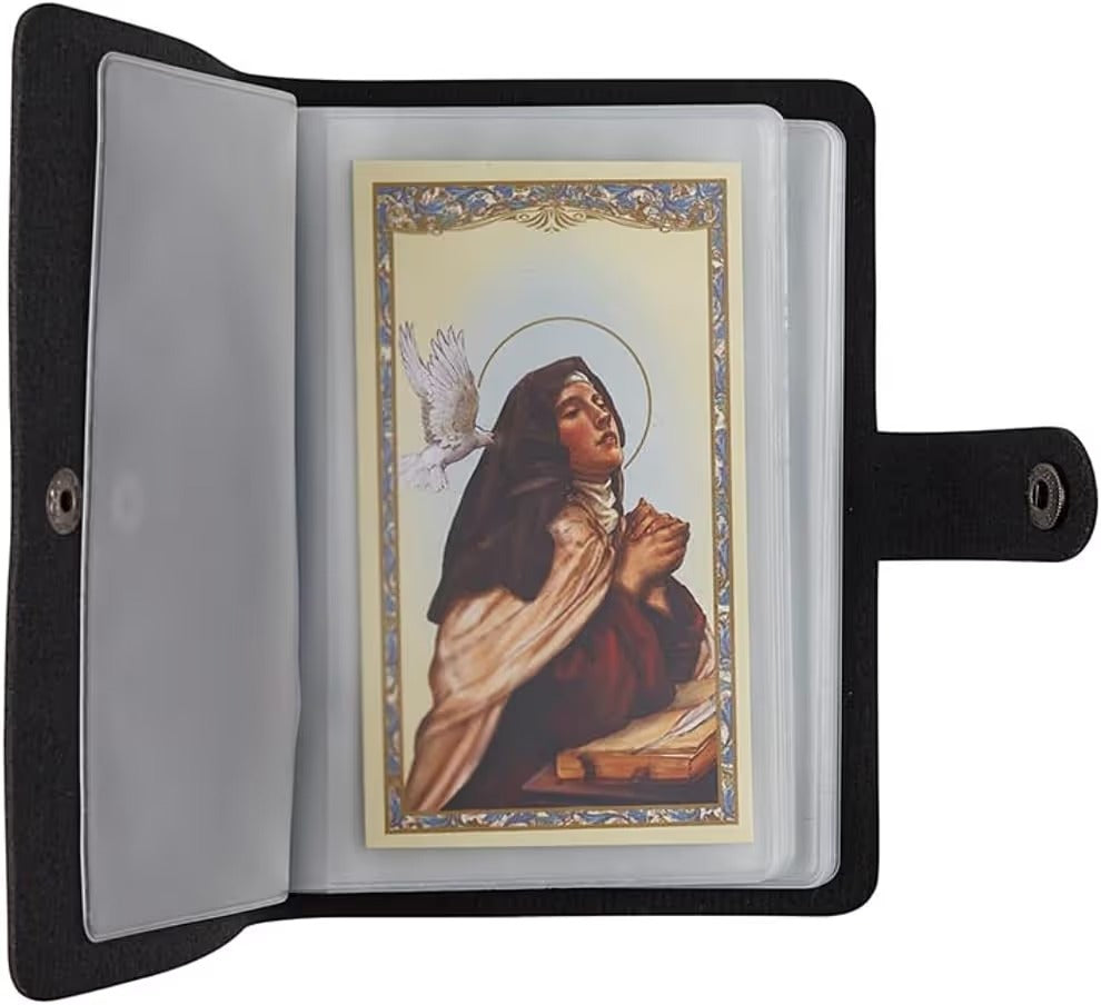 ✝️ Catholic PVC+PU Leather Holy Card Holder – Pocket Prayer Card Organizer with Snap Closure