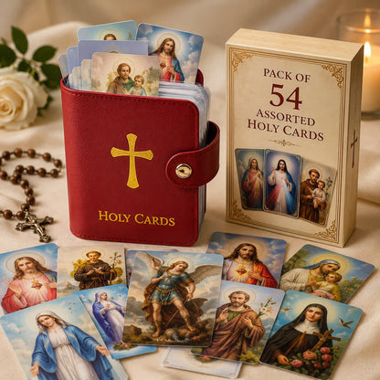 ✝️ Catholic PVC+PU Leather Holy Card Holder – Pocket Prayer Card Organizer with Snap Closure