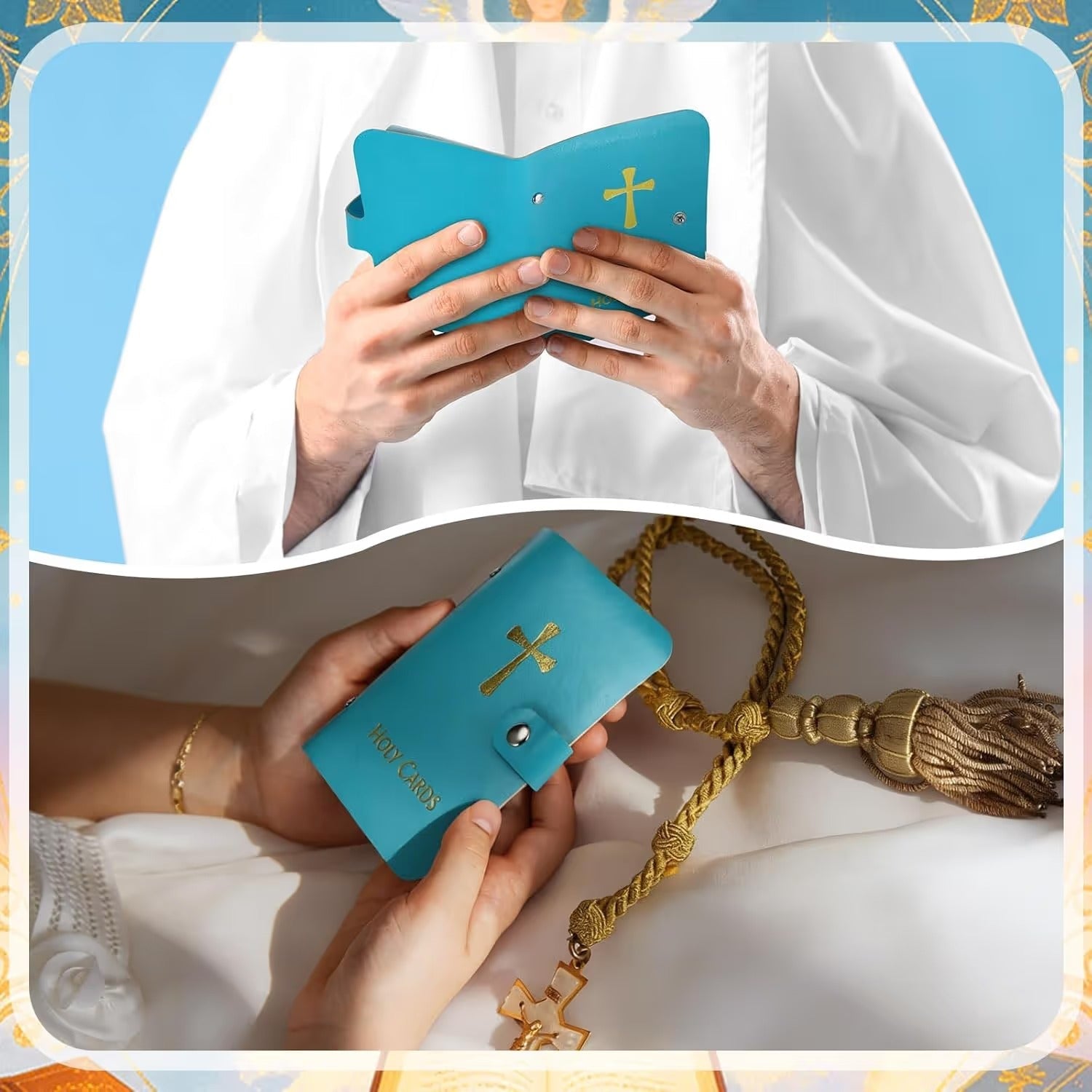 ✝️ Catholic PVC+PU Leather Holy Card Holder – Pocket Prayer Card Organizer with Snap Closure