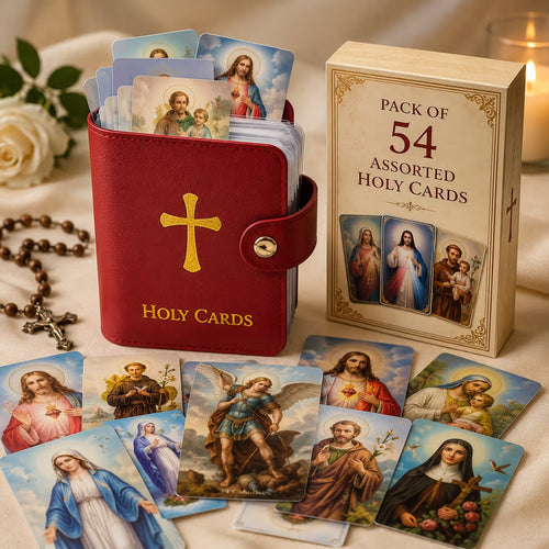 ✝️ Catholic PVC+PU Leather Holy Card Holder – Pocket Prayer Card Organizer with Snap Closure
