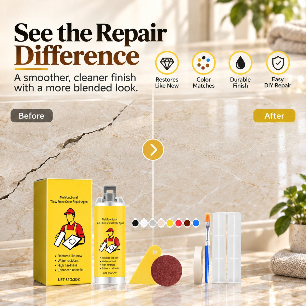 🔥Quick-Drying Tile Repair Glue - Complete Tool Kit for DIY – Fix Cracks Permanently in Minutes!✨
