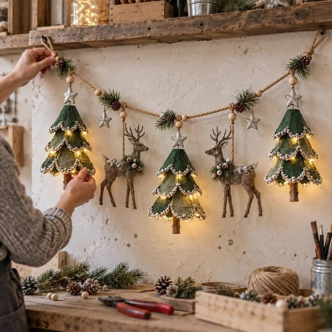 🎁🎄✨ Enchanted Lighted Woodland Christmas Garland